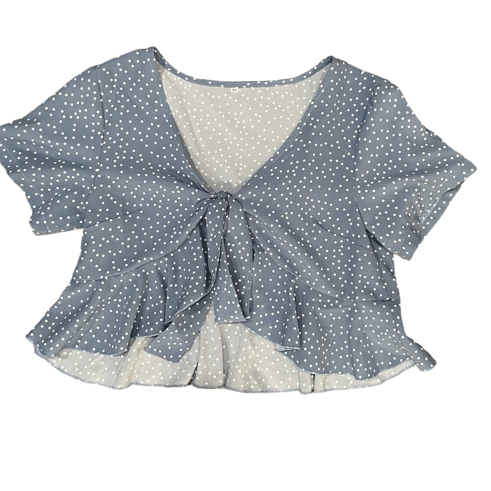 Blue flare tie up cropped blouse